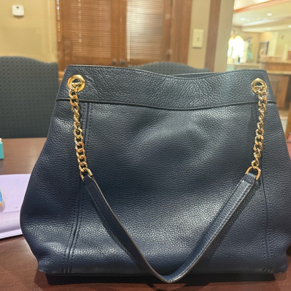 Michael Kors Dark Blue Shoulder Bag with Gold Accents - Picture 3 of 11